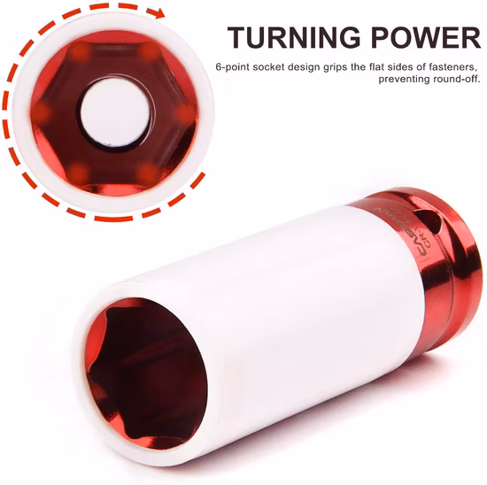 Set da 7 pezzi Bussola di protezione per ruota motrice da 1/2" con parete extra sottile, manicotti di protezione del cerchione metrico, 17 mm, 19 mm, 21 mm, 22 mm, 23 mm, 24 mm, 27 mm (ISS0701)